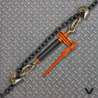VULCAN Folding Handle Load Binder (Four Pack) with 2 Grab Hooks - Ratchet Style - 12000 Pound Safe Working Load (Works with 3/8 Inch Grade 70, 80 and 100 or 1/2” Grade 43 Chain)