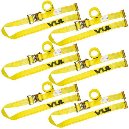 VULCAN Logistic Strap For E Track - Ratchet Style - 12 Foot - 6 Pack - Classic Yellow - 1,333 Pound Safe Working Load