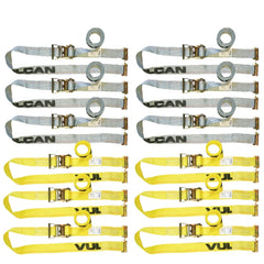 VULCAN Logistic Strap - Ratchet Style E Track Interior Van - 12 Piece Combo Pack - 1,333 Pound Safe Working Load