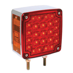 Square Chrome LED Pedestal Lights - Red/Amber - Double Post - Left Side