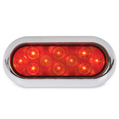 6 Inch Oval Flat Back LED Tail Light with Chrome Bezel - Red
