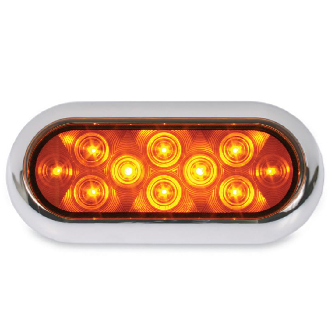 6 Inch Oval Flat Back LED Turn Light with Chrome Bezel -  Amber