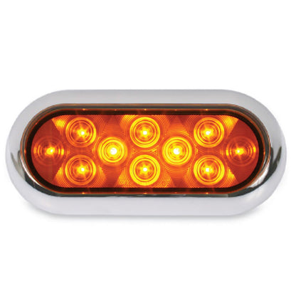 6 Inch Oval Flat Back LED Turn Light with Chrome Bezel -  Amber