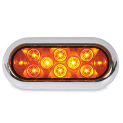 6 Inch Oval Flat Back LED Turn Light with Chrome Bezel -  Amber