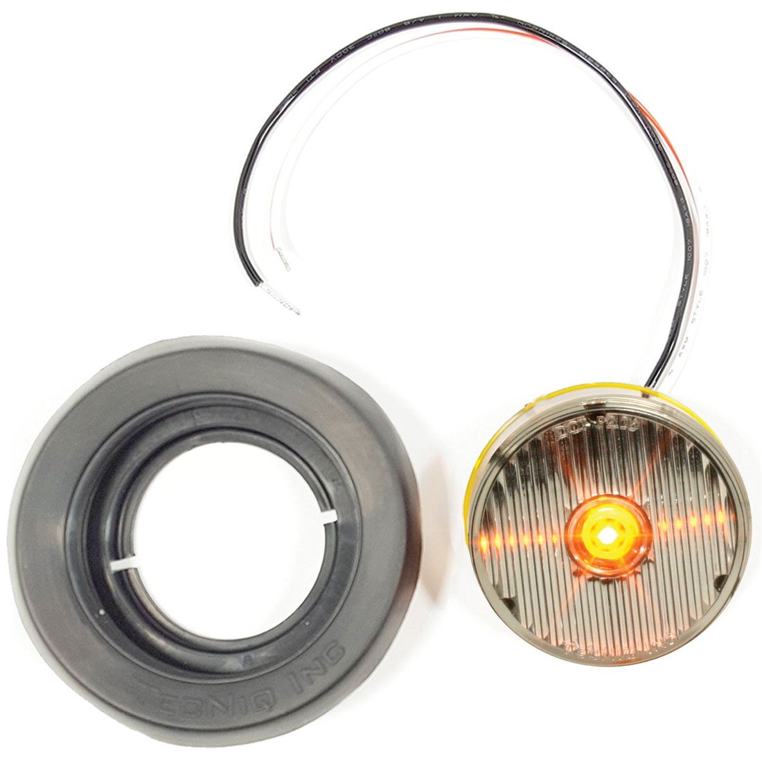 Amber 2 Inch Round Flat Side Marker - Clear Lens