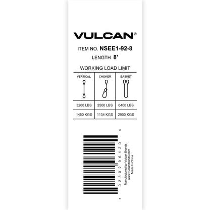 VULCAN Sling - 1-Ply - Eye and Eye - Polyester - 2 Inch x 8 Foot - Safe Working Load of 3,200 Pounds (V) - 2,500 Pounds (C) - 6,400 Pounds (B)