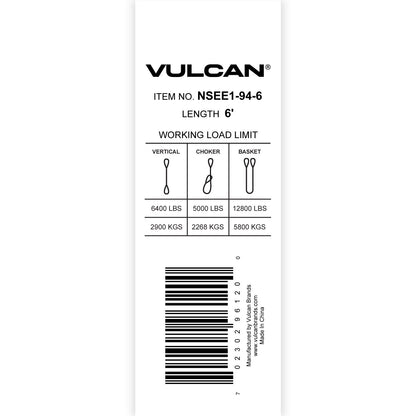 VULCAN Sling - 1-Ply - Eye and Eye - Polyester - 4 Inch x 6 Foot - Safe Working Load of 6,400 Pounds (V) - 5,000 Pounds (C) - 12,800 Pounds (B)
