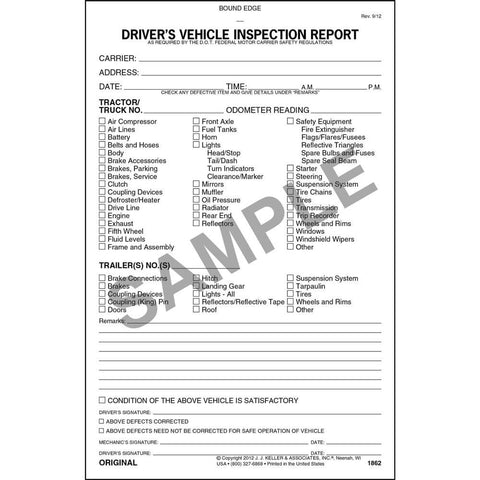 Detailed Driver's Vehicle Inspection Report - 3-Ply - Carbonless - Stock