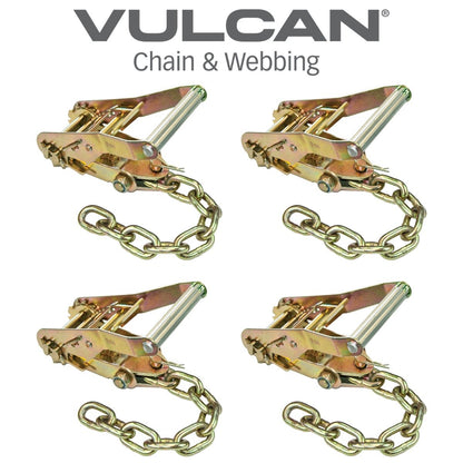VULCAN Ratchet Buckle - 2 Inch Wide Handle with Chain Tail - 4 Pack - 3,300 Pound Safe Working Load