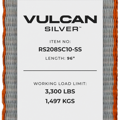 VULCAN Car Tie Down with Chain Tail Ratchet - Snap Hook - 96 Inch - Silver Series - 3,300 Pound Safe Working Load