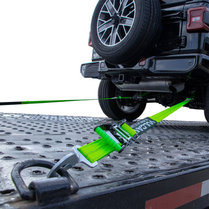VULCAN Car Tie Down with Twisted Snap Hooks - 2 Inch x 96 Inch - 2 Pack - High-Viz - 3,300 Pound Safe Working Load
