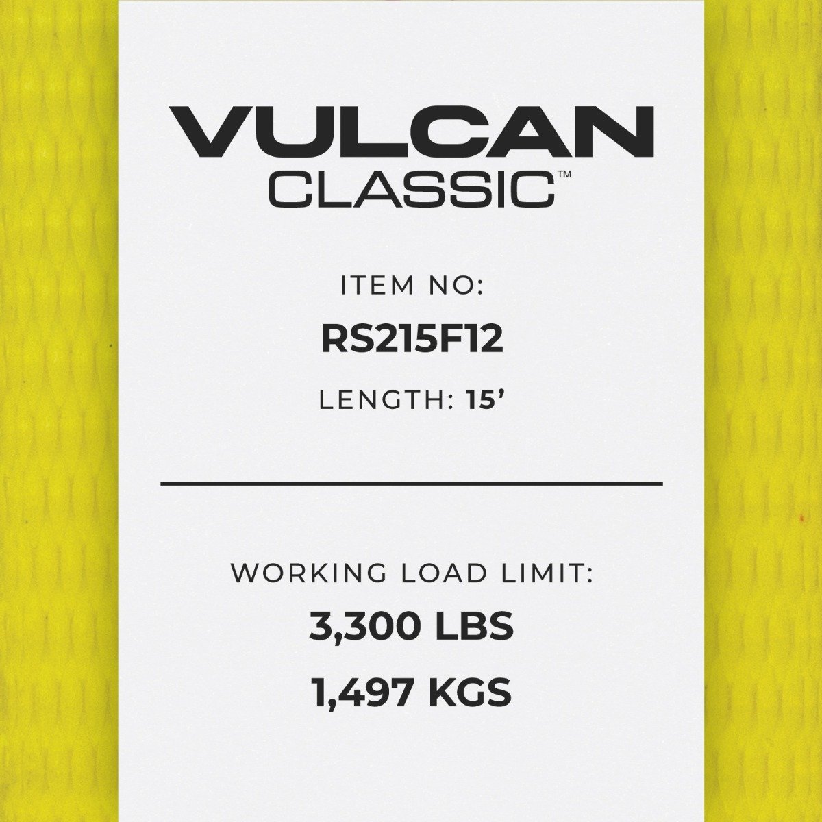 VULCAN Ratchet Strap with Flat Hooks - 2 Inch x 15 Foot - Classic Yellow - 3,300 Pound Safe Working Load