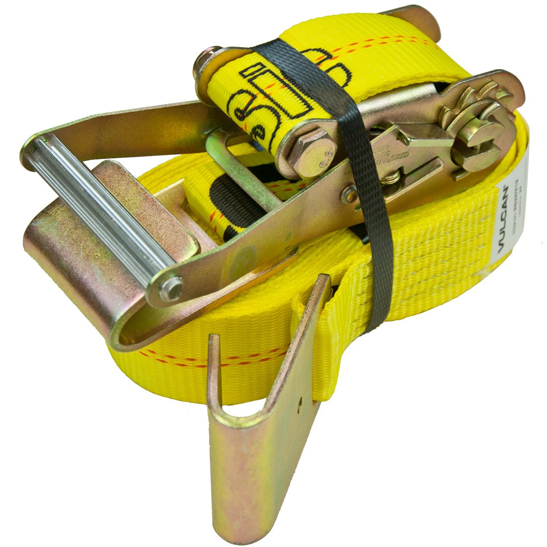 VULCAN Ratchet Strap with Flat Hooks - 2 Inch x 15 Foot - Classic Yellow - 3,300 Pound Safe Working Load