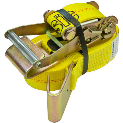VULCAN Ratchet Strap with Flat Hooks - 2 Inch x 15 Foot - Classic Yellow - 3,300 Pound Safe Working Load