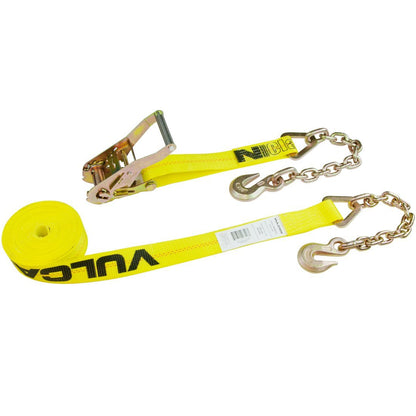 VULCAN Ratchet Strap with Chain Anchors - Classic Yellow - 2 Inch x 27 Foot - Pallet - 20 Cases of 3 - 3,600 Pound Safe Working Load