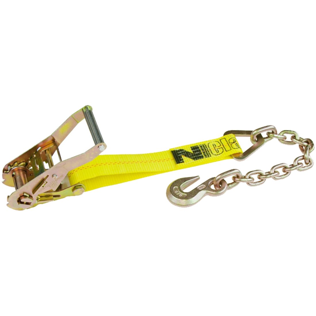 VULCAN Ratchet Strap with Chain Anchors - 2 Pack - Classic Yellow - 2 Inch x 27 Foot - 3,600 Pound Safe Working Load