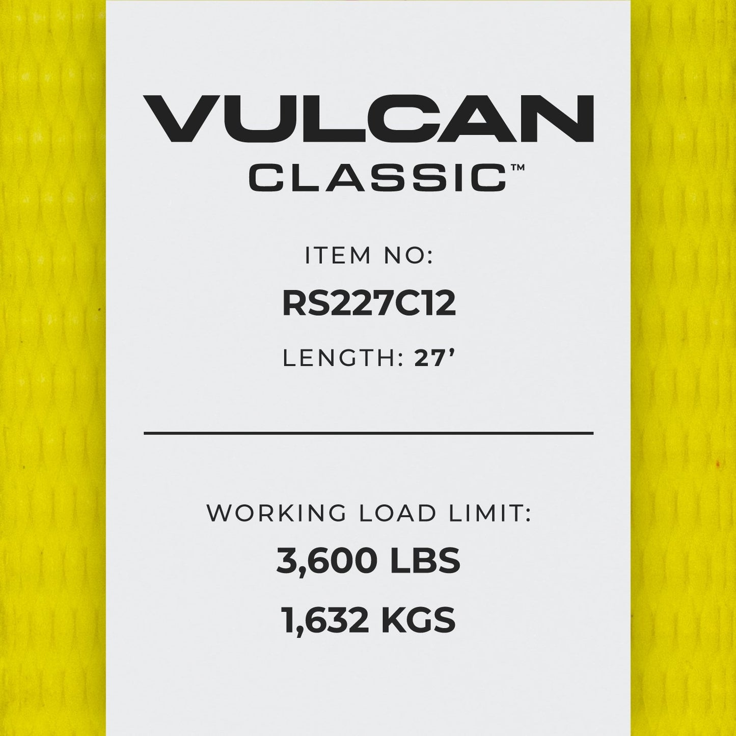 VULCAN Ratchet Strap with Chain Anchors - Classic Yellow - 2 Inch x 27 Foot - Pallet - 20 Cases of 3 - 3,600 Pound Safe Working Load