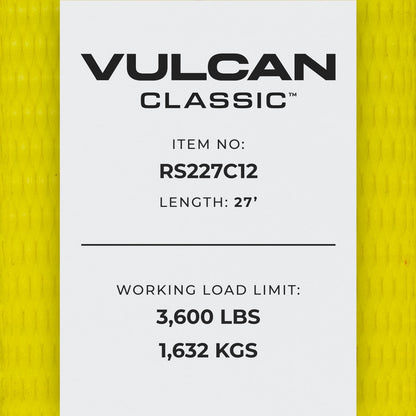 VULCAN Ratchet Strap with Chain Anchors - Classic Yellow - 2 Inch x 27 Foot - Pallet - 20 Cases of 3 - 3,600 Pound Safe Working Load
