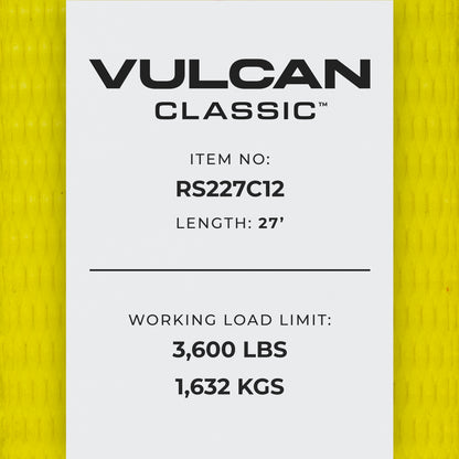 VULCAN Ratchet Strap with Chain Anchors - 2 Pack - Classic Yellow - 2 Inch x 27 Foot - 3,600 Pound Safe Working Load
