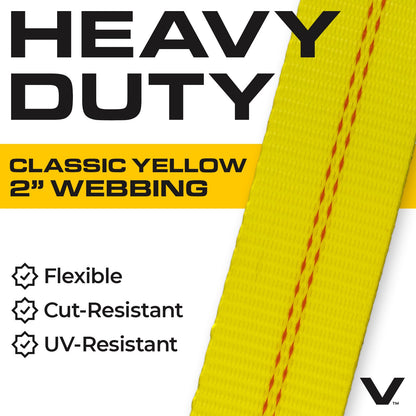 VULCAN Ratchet Strap with Flat Hooks - 2 Inch x 27 Foot - 2 Pack - YELLOW - 3,300 Pound Safe Working Load