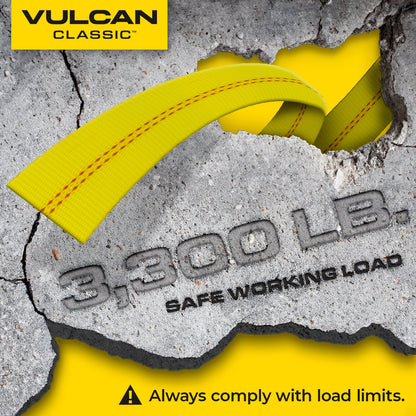 VULCAN Ratchet Strap with Flat Hooks - 2 Inch x 27 Foot - 2 Pack - YELLOW - 3,300 Pound Safe Working Load