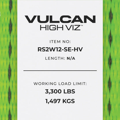 VULCAN 2 Inch Wide Handle Ratchet Buckle with Webbing and Wire J-Hook - High-Viz - 3,300 Pound Safe Working Load