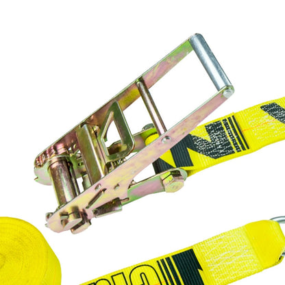 VULCAN Ratchet Strap with Chain Anchors - 3 Inch x 30 Foot - Classic Yellow - 5,000 Pound Safe Working Load
