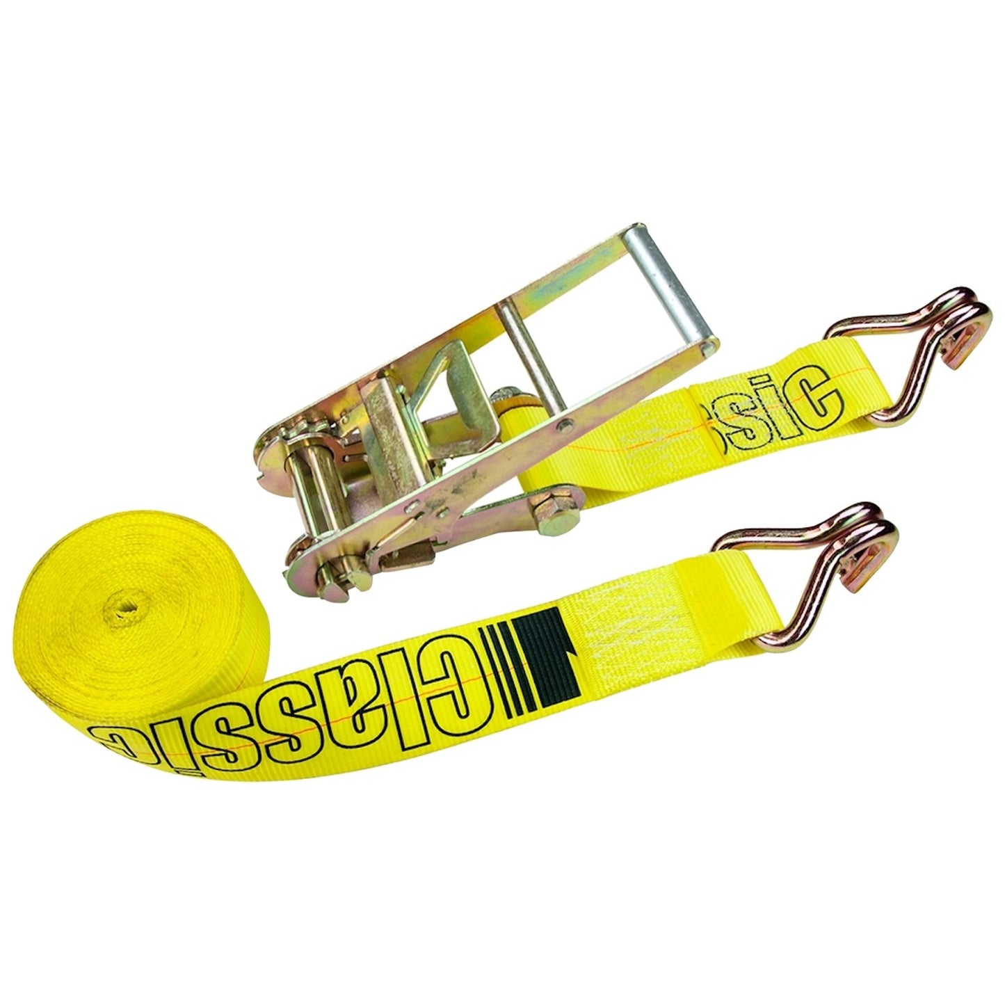 VULCAN Ratchet Strap with Wire Hooks - 3 Inch x 30 Foot - 2 Pack - Classic Yellow - 5,000 Pound Safe Working Load