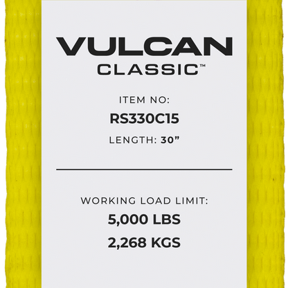 VULCAN Ratchet Strap with Chain Anchors - 3 Inch x 30 Foot - Classic Yellow - 5,000 Pound Safe Working Load