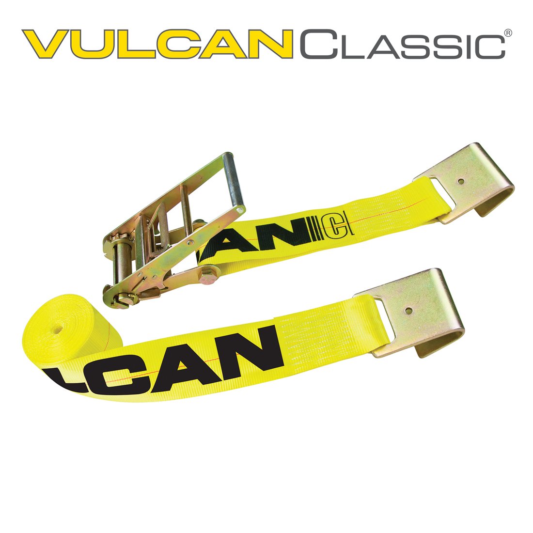 VULCAN Ratchet Strap with Flat Hooks - Classic Yellow - 4 Inch x 40 Foot - 5,400 Pound Safe Working Load