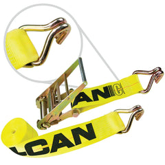 VULCAN Ratchet Strap with Wire Hooks - 4 Inch x 30 Foot - Classic Yellow - 5,400 Pound Safe Working Load
