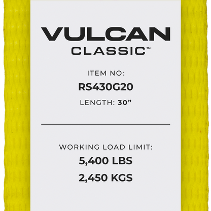 VULCAN Ratchet Strap with Grab Hooks - 4 Inch x 30 Foot - 2 Pack - Classic Yellow - 5,400 Pound Safe Working Load