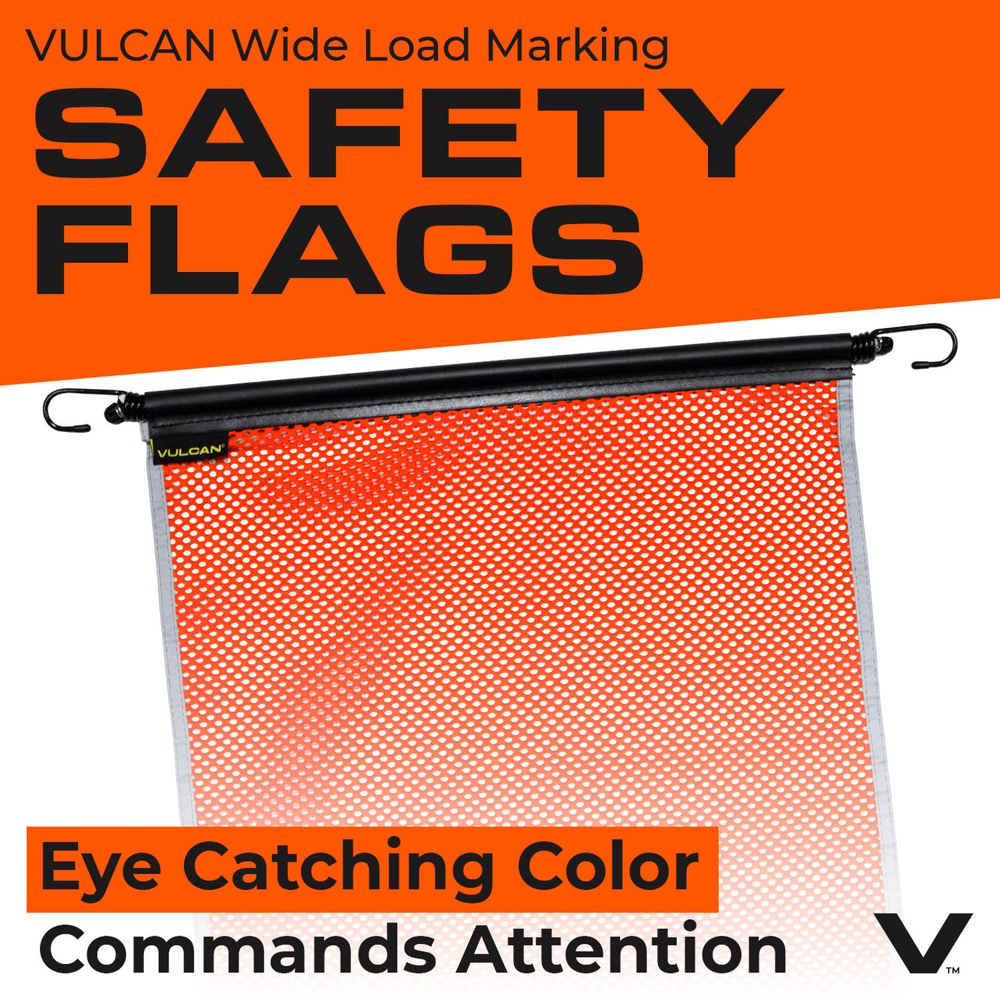 VULCAN Safety Flags With Border - Bright Orange - Mesh - Stretch Cord - 18 Inch x 18 Inch - 4 Pack