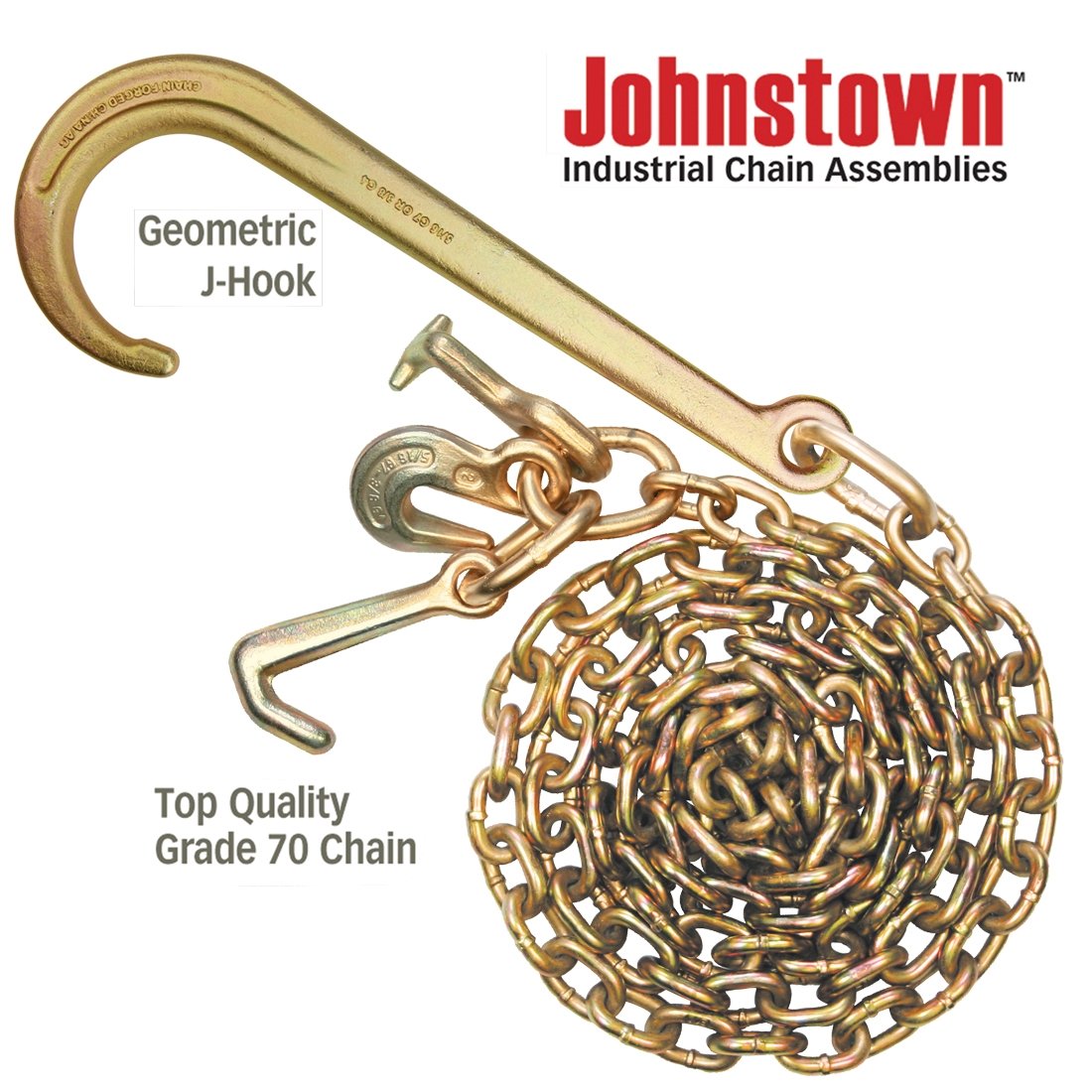 VULCAN Tow Chain with 15 Inch Forged J Hook and GTJ Cluster - Grade 70 Chain - 10 Foot - 4,700 Pound Safe Working Load