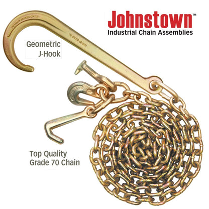 VULCAN Tow Chain with 15 Inch Forged J Hook and GTJ Cluster - Grade 70 Chain - 10 Foot - 4,700 Pound Safe Working Load