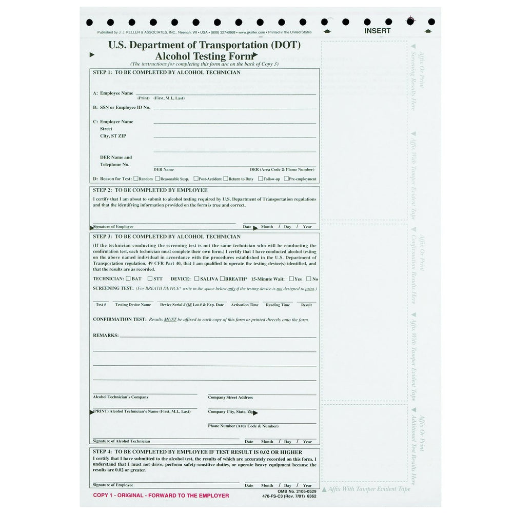 Alcohol Testing Form - US DOT Compliant
