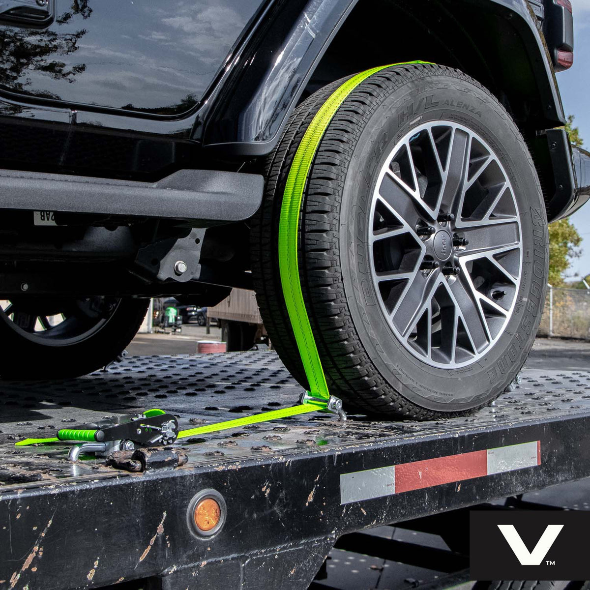 Scratch And Dent VULCAN Car Tie Down - Rolling Idler 3-Cleat - 120 Inch - 4 Pack - High-Viz - 3,300 Pound Safe Working Load