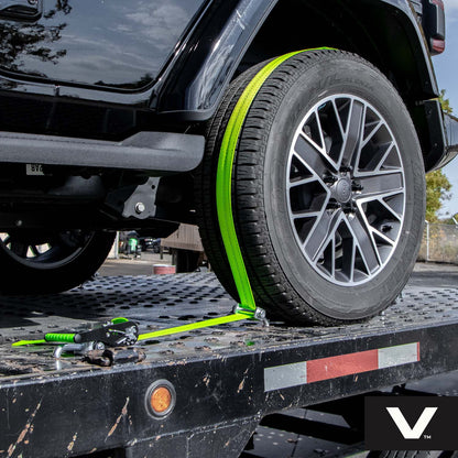 Scratch And Dent VULCAN Car Tie Down - Rolling Idler 3-Cleat - 120 Inch - 4 Pack - High-Viz - 3,300 Pound Safe Working Load