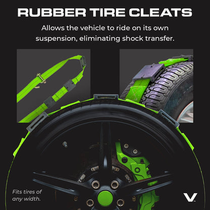 Scratch And Dent VULCAN Car Tie Down - Rolling Idler 3-Cleat - 120 Inch - 4 Pack - High-Viz - 3,300 Pound Safe Working Load