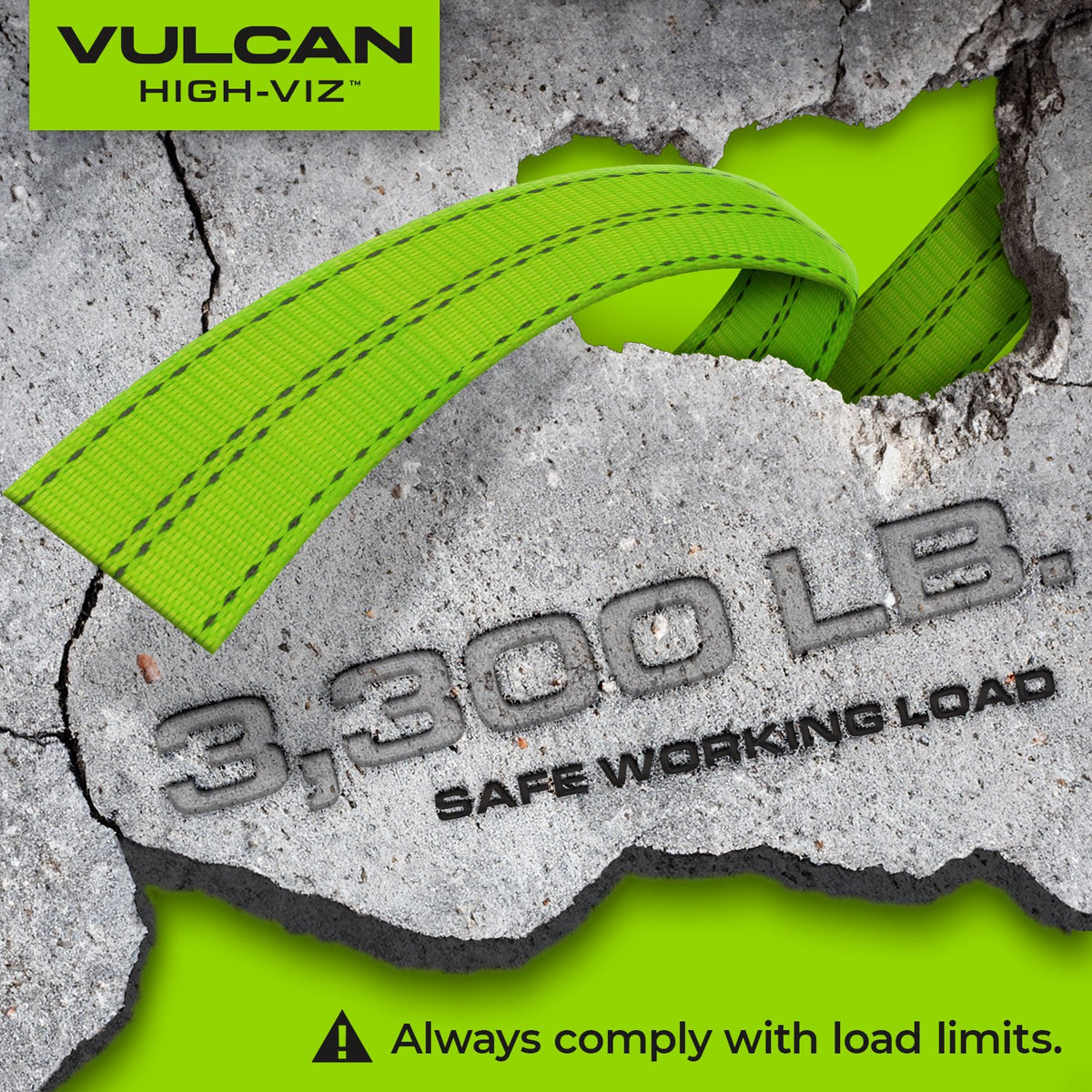 Scratch And Dent VULCAN Car Tie Down - Rolling Idler 3-Cleat - 120 Inch - 4 Pack - High-Viz - 3,300 Pound Safe Working Load