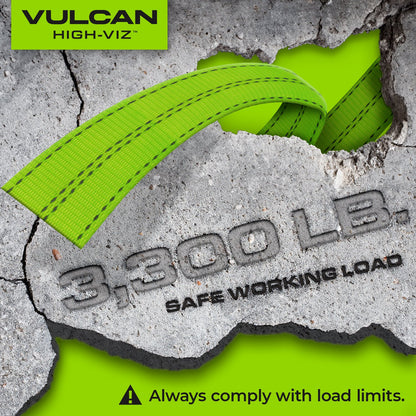 Scratch And Dent VULCAN Car Tie Down - Rolling Idler 3-Cleat - 120 Inch - 4 Pack - High-Viz - 3,300 Pound Safe Working Load