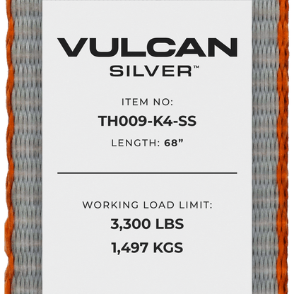 VULCAN Car Tie Down with Snap Hooks - Side Rail - 4 Pack - Silver Series - 3,300 Pound Safe Working Load