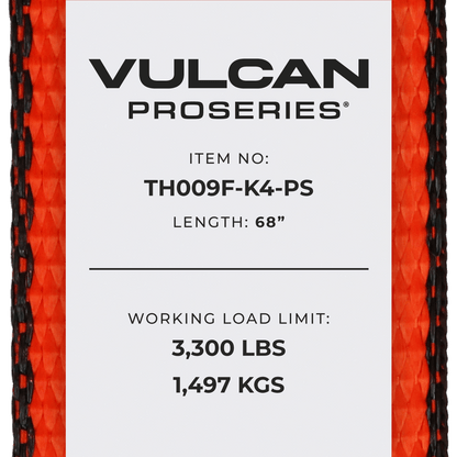 VULCAN Car Tie Down with Flat Hooks - Side Rail - 4 Pack - PROSeries - 3,300 Pound Safe Working Load