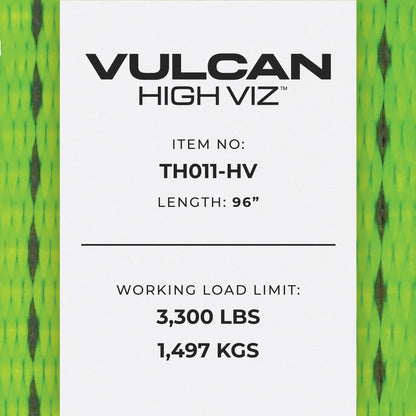 VULCAN Wheel Dolly Tire Harness with Universal O-Ring - 2 Inch x 96 Inch - 4 Pack - High-Viz - 3,300 Pound Safe Working Load - Straps Only - Ratchets Sold Separately