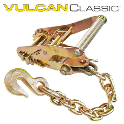 Scratch And Dent VULCAN Car Tie Down with Chain Anchors - Lasso Style - 2 Inch x 96 Inch, 4 Pack - Classic Yellow - 3,300 Pound Safe Working Load