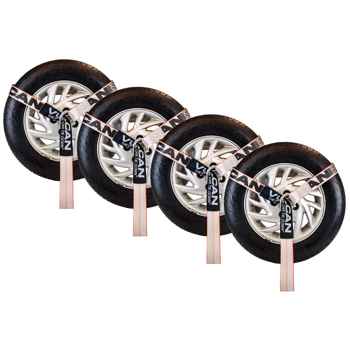 Scratch And Dent VULCAN Wheel Dolly Tire Harness with Universal O-Ring - Lasso Style - 2 Inch x 96 Inch, 4 Pack - Silver Series - 3,300 Pound Safe Working Load- Straps Only, Ratchets Sold Separately