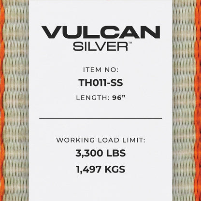 Scratch And Dent VULCAN Wheel Dolly Tire Harness with Universal O-Ring - Lasso Style - 2 Inch x 96 Inch, 4 Pack - Silver Series - 3,300 Pound Safe Working Load- Straps Only, Ratchets Sold Separately