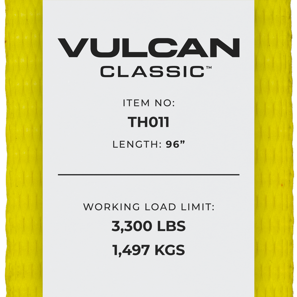 Scratch And Dent VULCAN Car Tie Down with Chain Anchors - Lasso Style - 2 Inch x 96 Inch, 4 Pack - Classic Yellow - 3,300 Pound Safe Working Load
