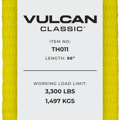 Scratch And Dent VULCAN Car Tie Down with Chain Anchors - Lasso Style - 2 Inch x 96 Inch, 4 Pack - Classic Yellow - 3,300 Pound Safe Working Load