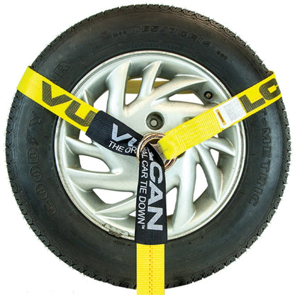 Scratch And Dent VULCAN Car Tie Down with Chain Anchors - Lasso Style - 2 Inch x 96 Inch, 4 Pack - Classic Yellow - 3,300 Pound Safe Working Load